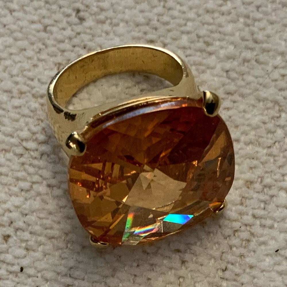 Gold ring with large golden crystal